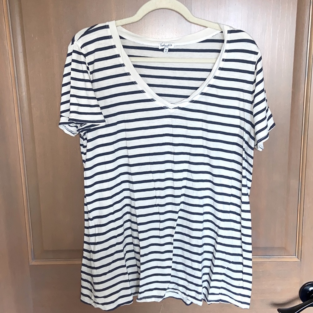 Splendid Striped V-neck Top Size L